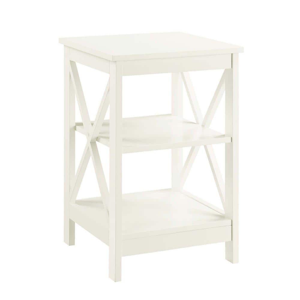 Ivory Rectangular Wood End Table with Shelves