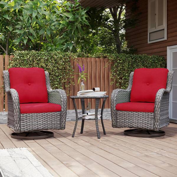 Gardenbee 3-Piece Wicker Swivel Outdoor Rocking Chairs Patio ...