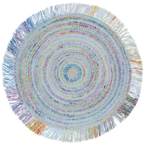 Renewal 5 ft. x 5 ft. Green/Yellow Woven Fringe Round Area Rug