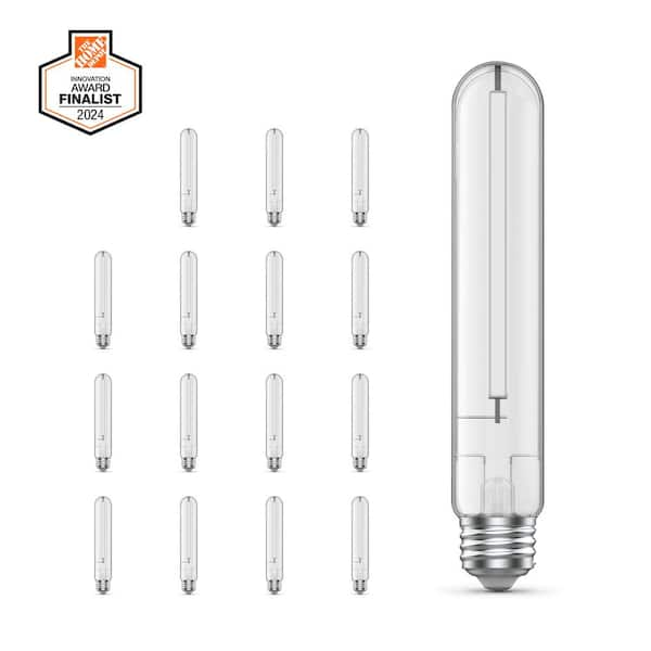 60-Watt Equivalent T10L Dimmable Straight White Filament Clear E26 Vintage LED Light Bulb, Warm White 2100K (16-Pack)