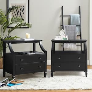 Jacqueline Black 2-Drawer Nightstand with Built-In Outlets (Set of 2)