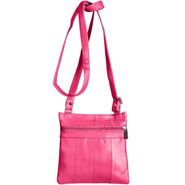 CHAMPS Champs Triple Zip Crossbody Pink Leather Tote Bag 1027-PINK - The  Home Depot