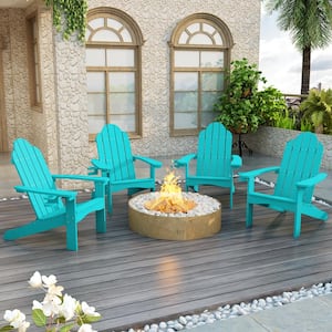 Miranda Folding Recycled Plastic Outdoor Patio Adirondack Chair (Set of 4) with Cup Holder for Firepit/Pool-Aruba Blue