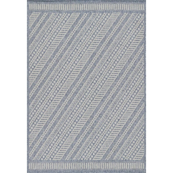 Momeni Hampton Blue 2 x 3 ft. Machine Made Geometric Polypropylene Rectangle Area Rug