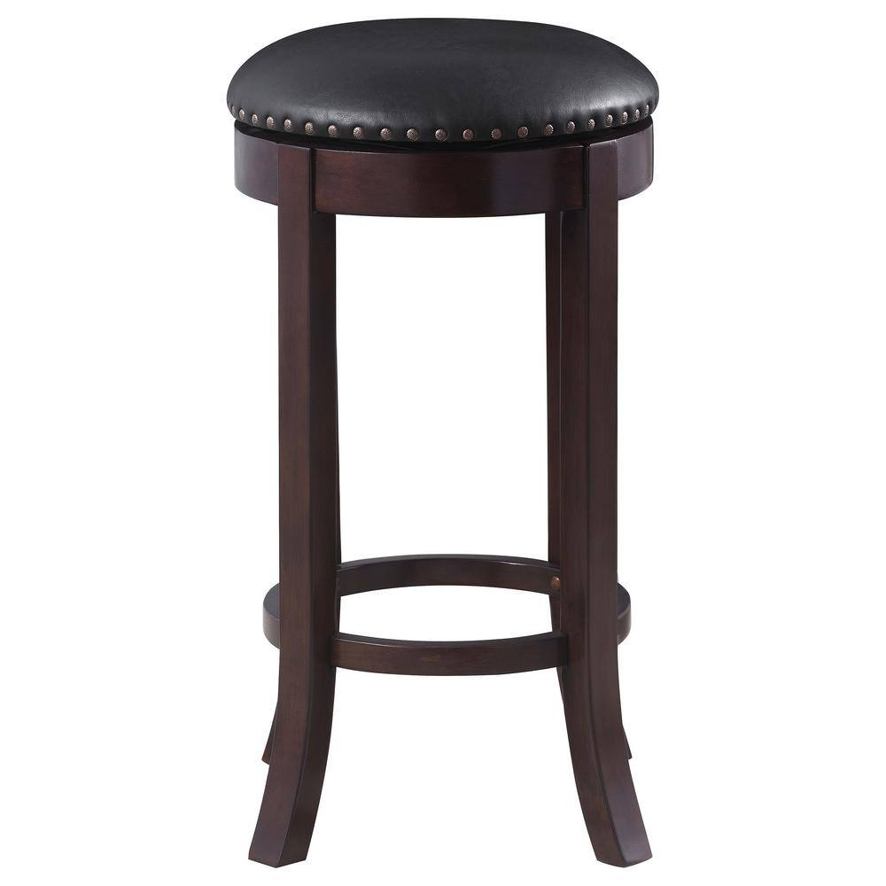 Elegant Swivel Backless 29" Wooden Bar Stool with Nailhead Trim