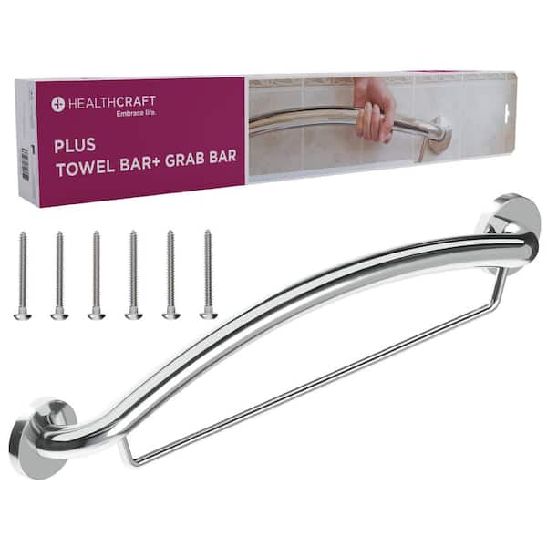 HEALTHCRAFT Plus, 24 in. Concealed Screw Grab Bar And Towel Bar, 2-In-1 Decorative Grab Bar ADA Compliant in Polished Chrome
