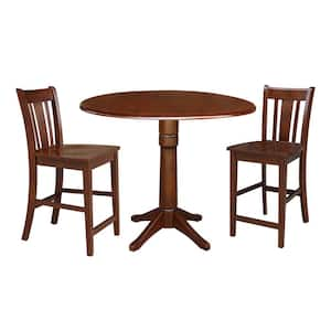 Olivia 3-Piece Espresso 42 in. Gathering Dropleaf Table and San Remo Stool Dining Set