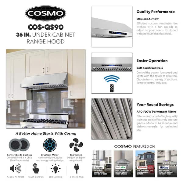 Cosmo Qs75 30-in 500-CFM Ducted Stainless Steel Under Cabinet Range Hoods  Undercabinet Mount in the Undercabinet Range Hoods department at