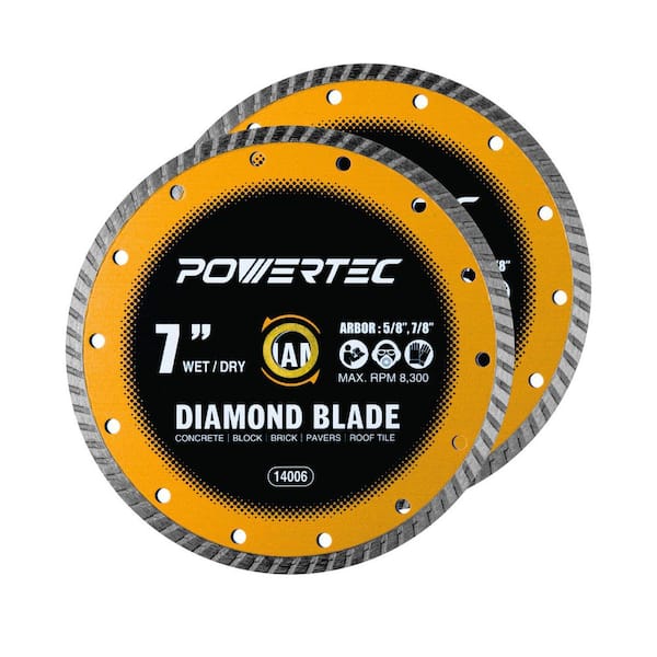 7 in. Turbo Rim Diamond Blades for Wet Dry Tile Saw - Cutting Concrete, Granite, Brick, Paver, Roofing Tile (2-Pack)