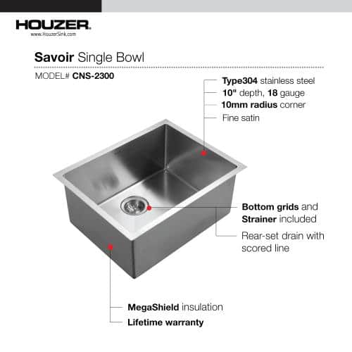 Savoir 23'' Satin Stainless Steel Undermount Single Bowl Kitchen Sink