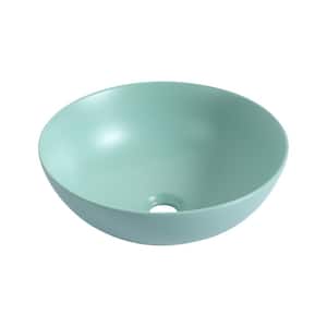 16.1 in. W Ceramic Countertop Art Wash Basin Round Bowl Shaped Vessel Sink in Light Green