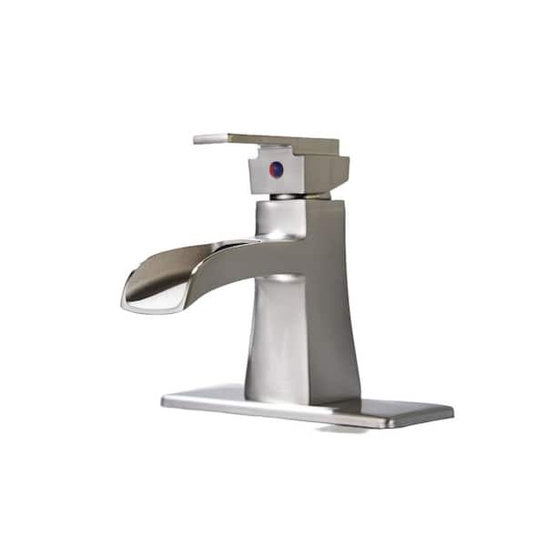 Forious pro Waterfall Single Handle Bathroom Faucet with Metal Pop-Up Drain, Bathroom Sink Faucet Brushed Nickel in Bathroom