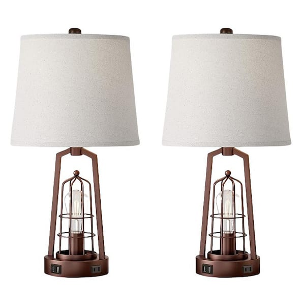 Unbranded 2-Pack 22.8 in. H Bronze Table Lamp with 2 USB Ports and AC Outlet 3-Way Dimmable Touch Control Lamp (2 Bulbs Included)