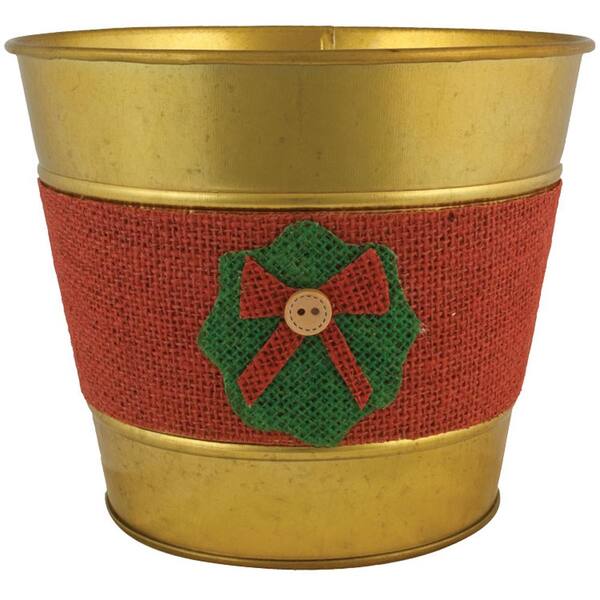 Pride Garden Products Jute Wreath 7 in. Dia. Gold Tin Pot