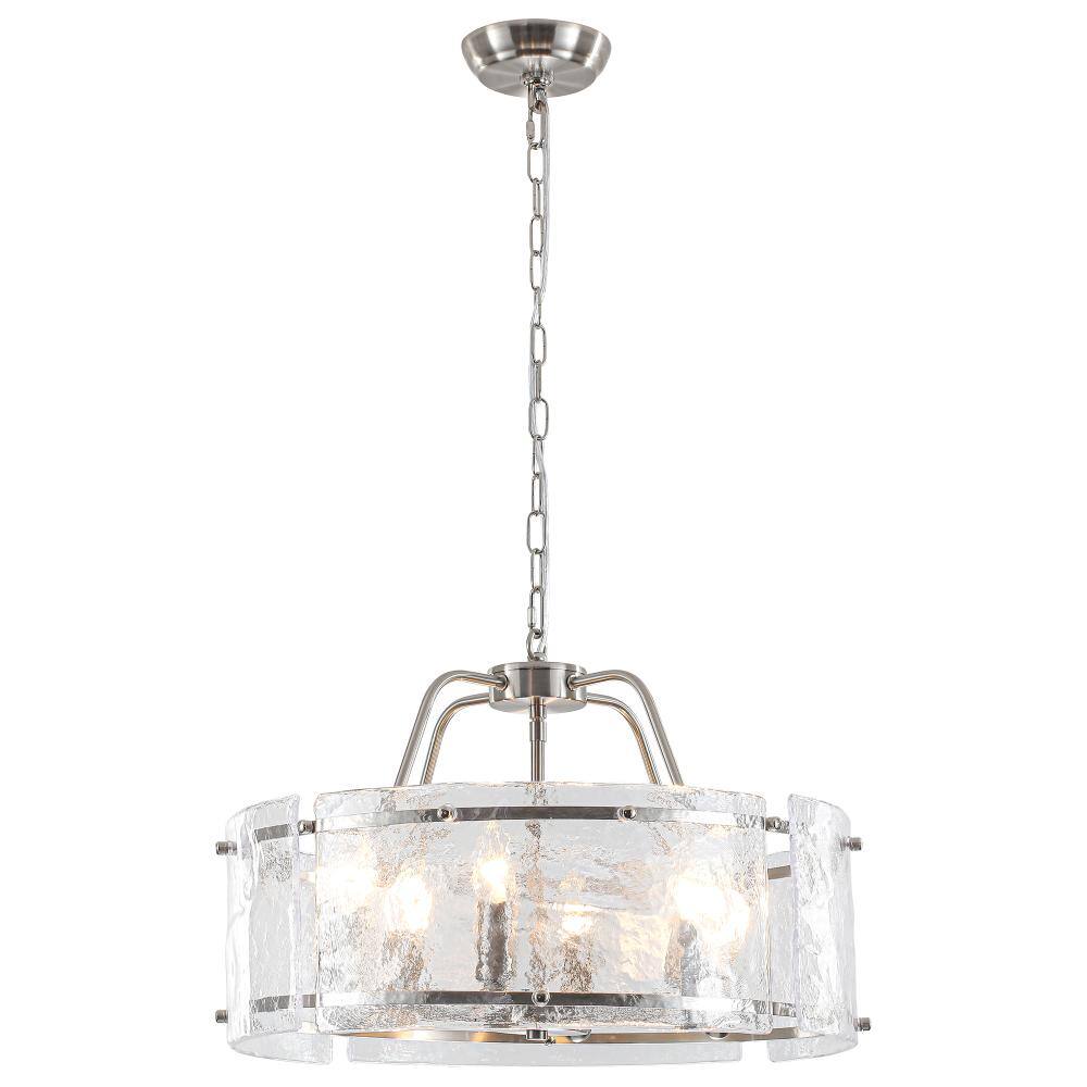 19.7 in. 6-Light Nickel Transitional Drum Chandelier Modern Pendant with Water Grained Glass for Living Room Entryway price history on PriceWatchPro