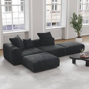 130 in. Square Arm Free Combination 4-Piece L Shaped Corduroy Polyester Modern Sectional Sofa in Black