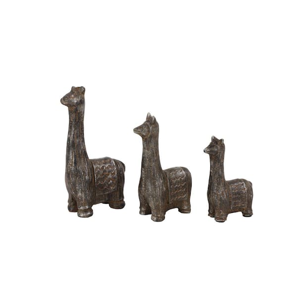 Litton Lane Black Metal Llama Sculpture (Set of 3)