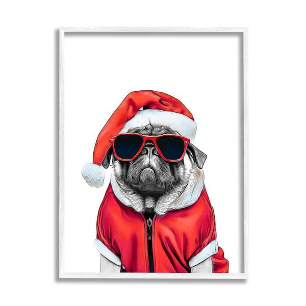 Stupell Industries Funny Pug Santa Hat by Annalisa Latella 1-Piece Framed Graphic Print Animal Poster Art Print 20 in. x 16 in.