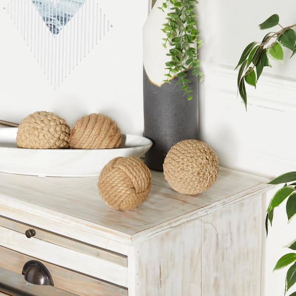 Litton Lane Brown Handmade Jute Orbs & Vase Filler with Varying Designs (4- Pack)