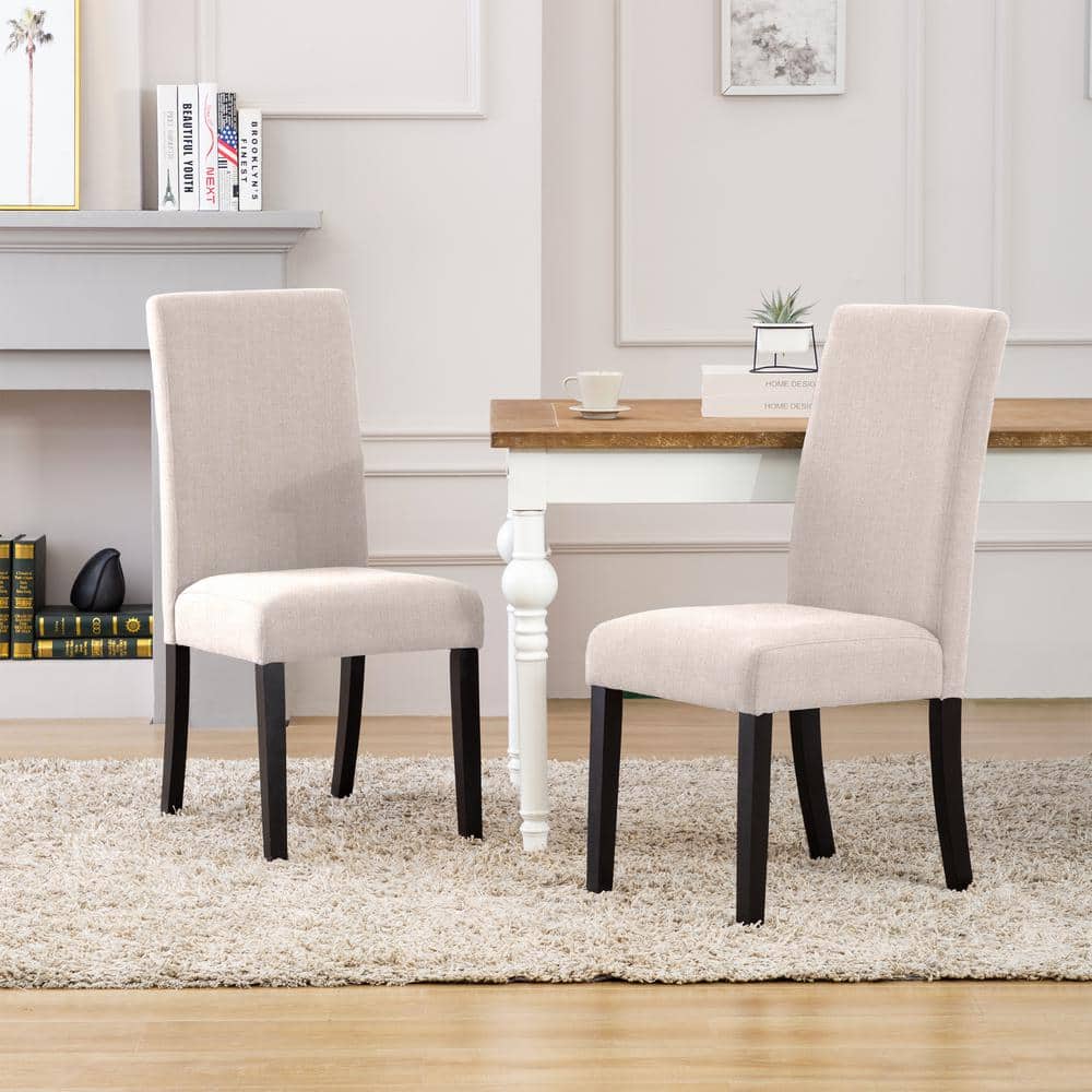 Sophisticated Beige Linen Upholstered Parsons Side Chair