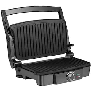 Panini Press Grill, Stainless Steel Countertop Silver/Black Sandwich Maker with Non-Stick Double Plates, Locking Lids