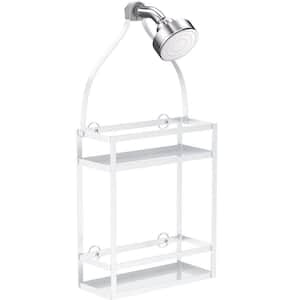 Shower Caddy Organizer, Mounting Over Shower Head Or Door, Extra Wide Space with Hooks for Razorsand in White
