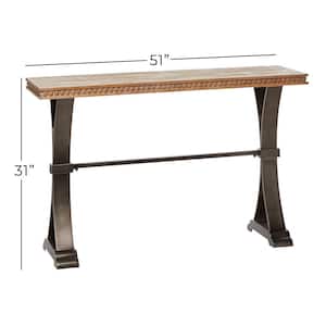 51 in. Black Extra Large Rectangle Metal Console Table with Brown Wood Tops
