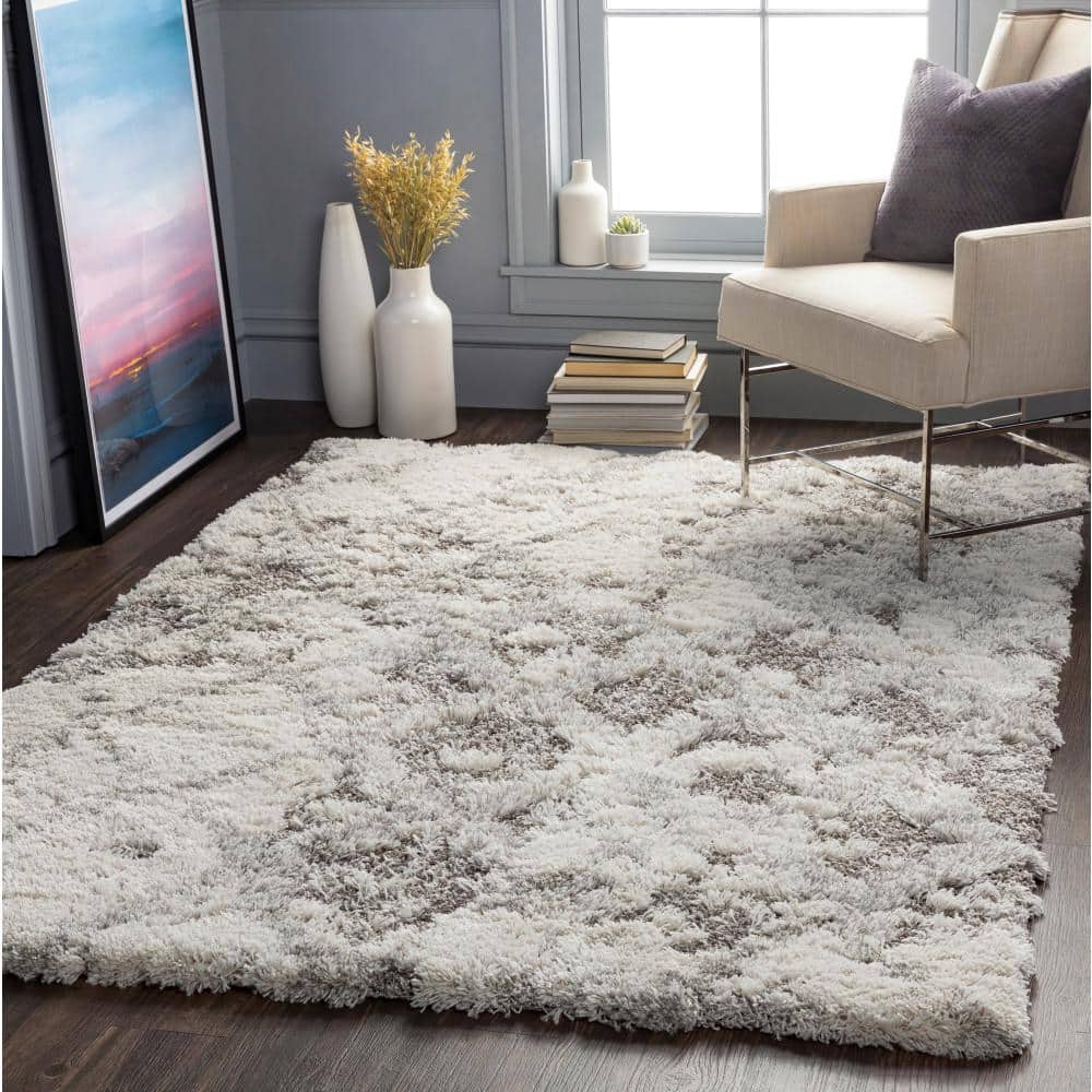 Handmade Rectangular Gray Shag Synthetic Area Rug
