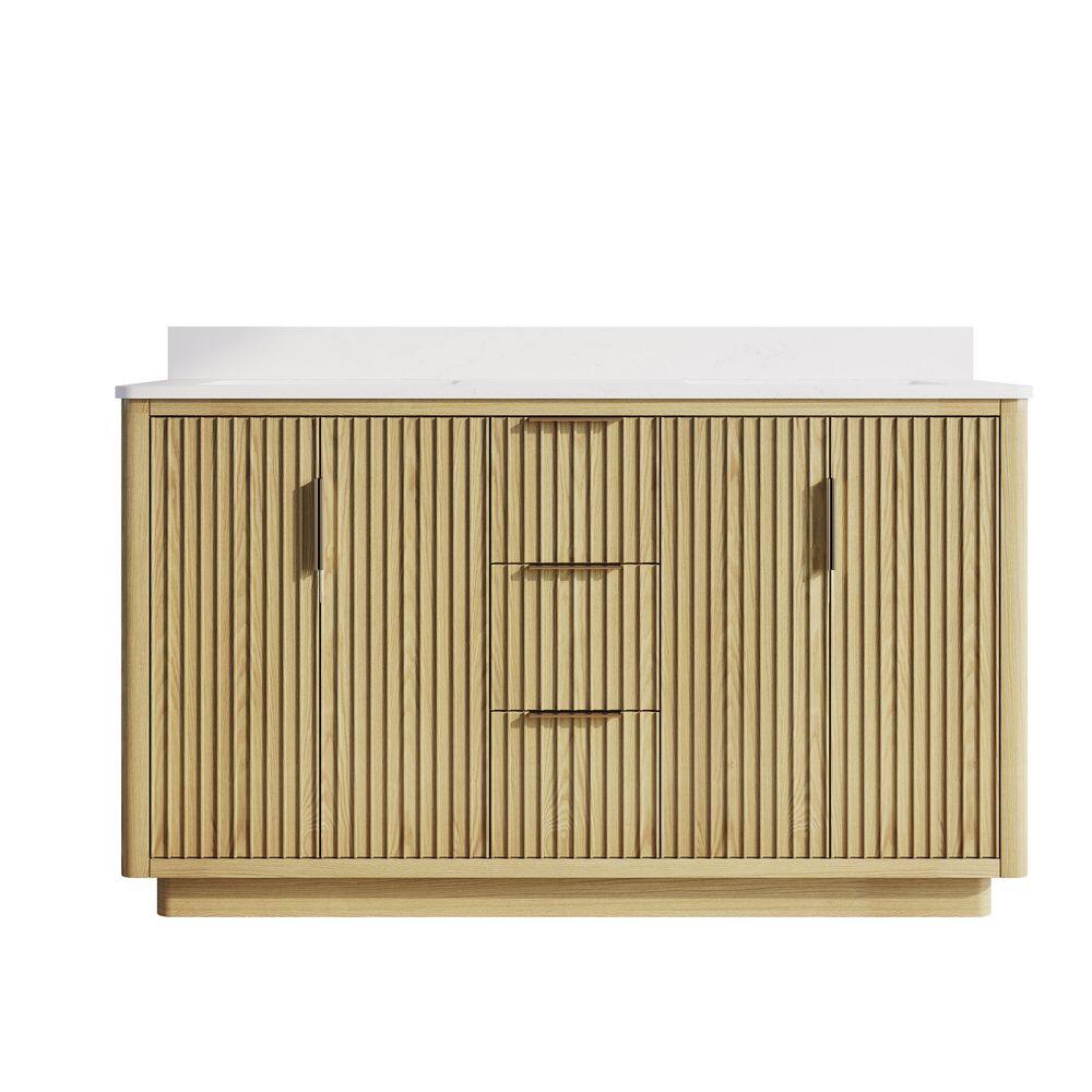 60 in. Single Sink Freestanding Solid Wood Bath Vanity in OAK with White Quartz Top, Soft-Close, Full Assembled price history on PriceWatchPro