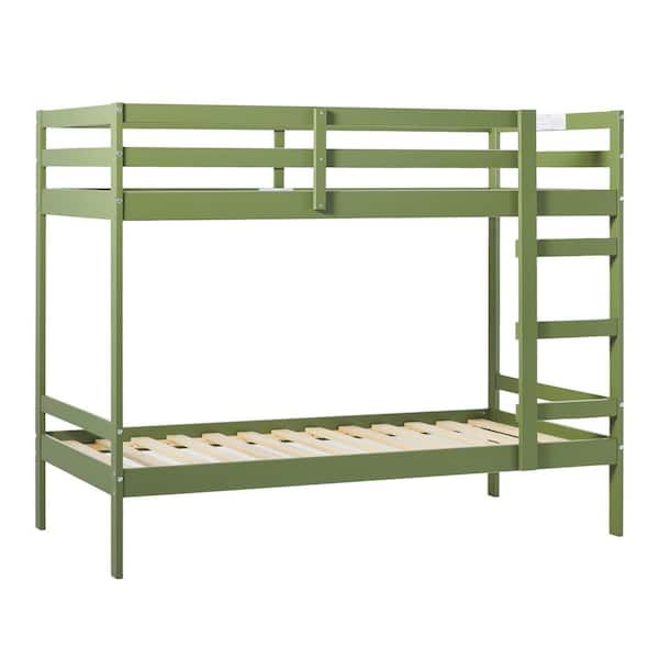 Olive Green Twin Over Twin Modern Wood Bunk Bed