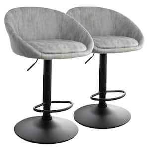 2 Piece Cloth Fabric Adjustable Height Bar Stool Chair Set in Gray with Black Base