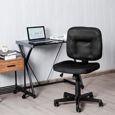 Black Plastic Mesh Computer Chair Low Back Adjustable Task Chair Armless