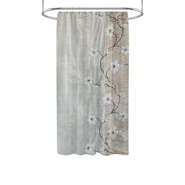 54 in. x 78 in. Magnolia Brown Vine Fabric Shower Polyester Curtain