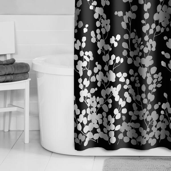 Maytex Sylvia Faux Silk Fabric 70 In X, Black White And Beige Shower Curtain