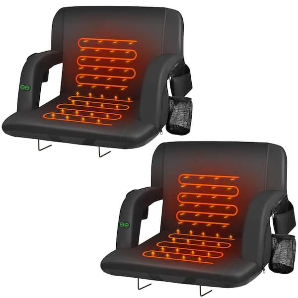 SEEUTEK Liusey Black 23 in.W Outdoor Dual-Sided Heated Stadium Seats for Bleachers with Backs and Cushion Wide(2-Pack)