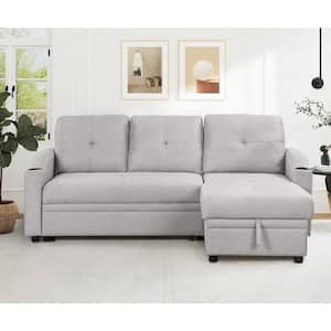 80 in. Gray Linen Upholstered Twin Size Sofa Bed with Storage Chaise
