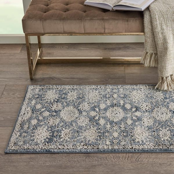 Concerto Blue/Beige doormat 2 ft. x 4 ft. Persian Farmhouse Kitchen Area Rug