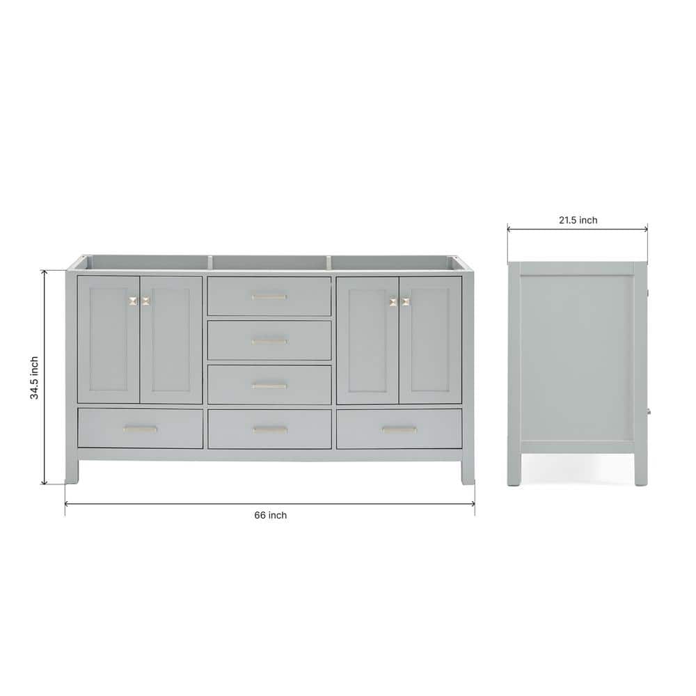 Cambridge 66" Gray Double Freestanding Bathroom Vanity Cabinet