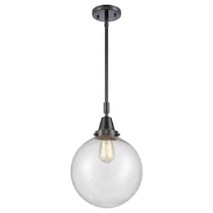 Beacon 100-Watt 1-Light Matte Black Standard Mini Pendant Light with Seeded Glass Shade, No Bulbs Included