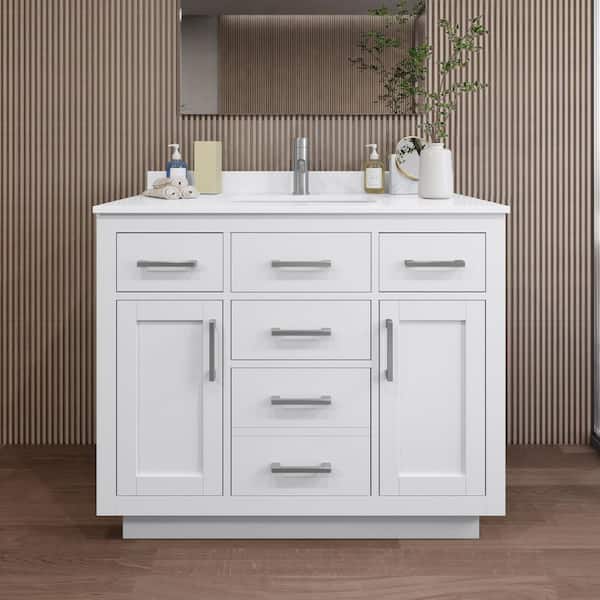 Wyndham Collection Beckett TK 42 in. W x 22 in. D x 35 in. H Single Bath Vanity in White with White Quartz Top