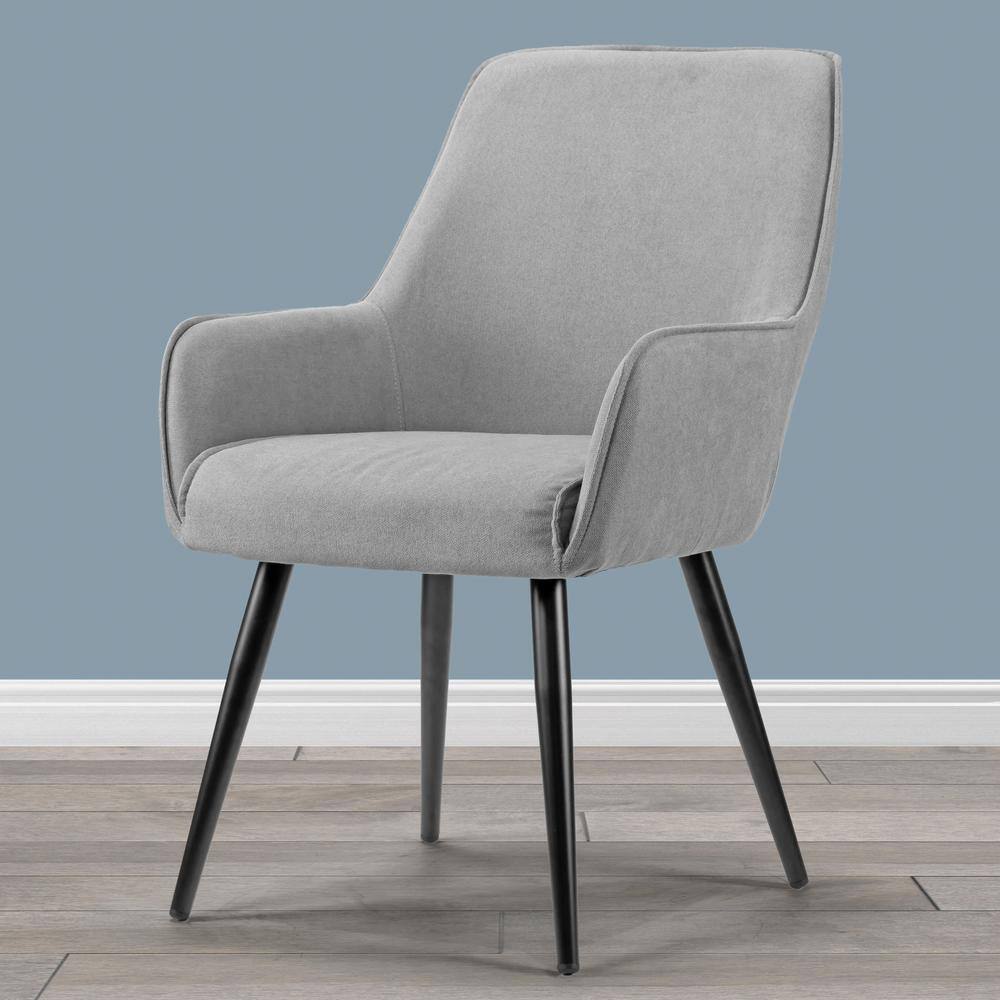 Gray Upholstered Arm Chair with Black Metal Legs