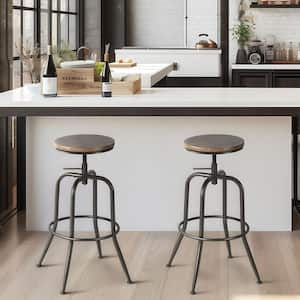 AMA 30 in. Walnut Wood Grain Backless Metal Frame Adjustable Height Bar Stool (Set of 2)