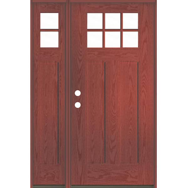 Krosswood Doors PINNACLE Craftsman 50 in. x 80 in. 6-Lite Right-Hand/Inswing Clear Glass Redwood Stain Fiberglass Prehung Front Door/LSL