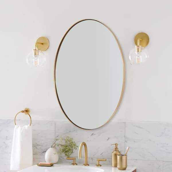 ANDY STAR 22 in. W x 30 in. H Oval Steel Framed Hanging Wall Bathroom Vanity Mirror in Gold