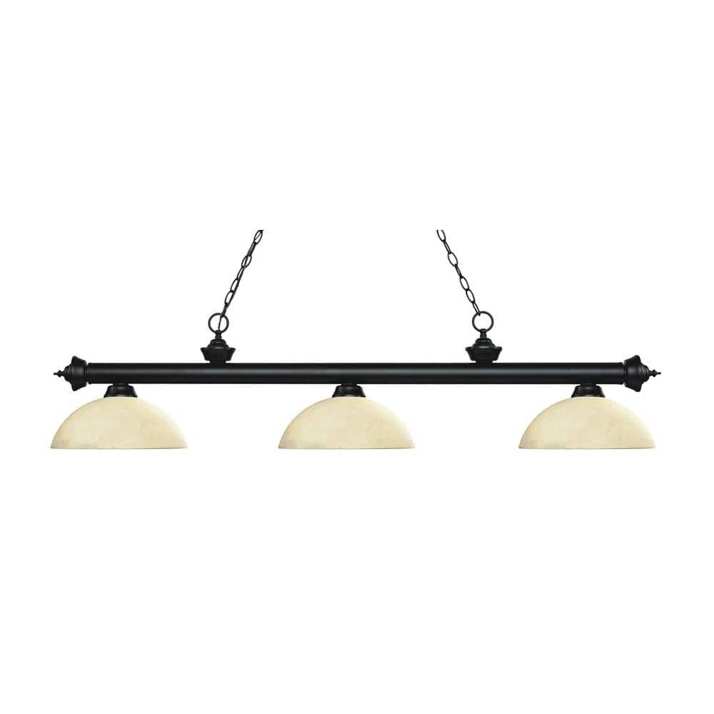 Riviera Matte Black and Antique Copper 3-Light Billiard Chandelier