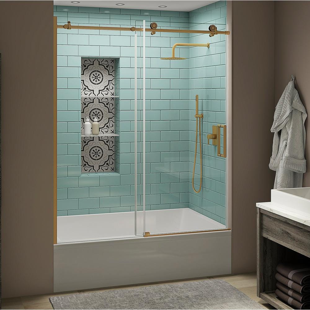 Coraline XL 60" x 70" Frameless Sliding Tub Door in Gold