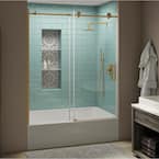 Coraline XL 56 - 60 in. x 70 in. Frameless Sliding Tub Door with StarCast Clear Glass in Brushed Gold, Right Opening
