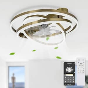 24 in. LED Indoor Bronze Low Profile Dimmable Ceiling Fan Flush Mount Smart App Remote Control with DIY Shade