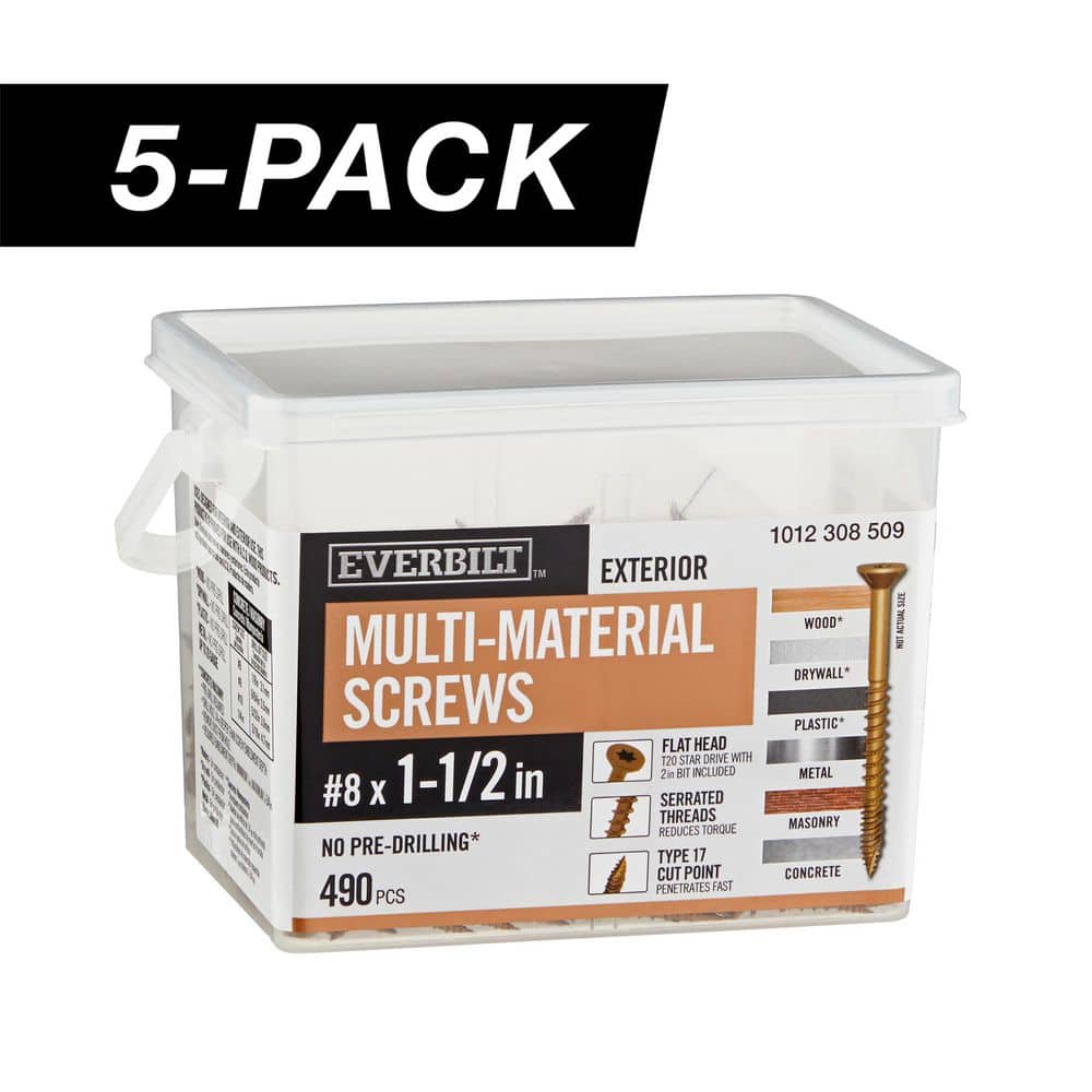 5-Pack #8 x 1-1/2 in. Brown 6-Lobe Star Drive Exterior Flat Head Multi-Material Screw (15 lbs. / 2,450-Piece) price history on PriceWatchPro