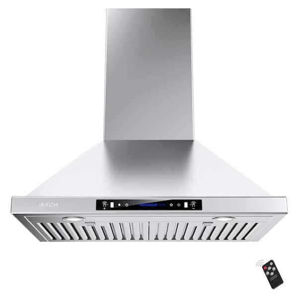 iKTCH 36 in. 900 CFM Ducted Wall Mount Range Hood in Stainless Steel with LED Light
